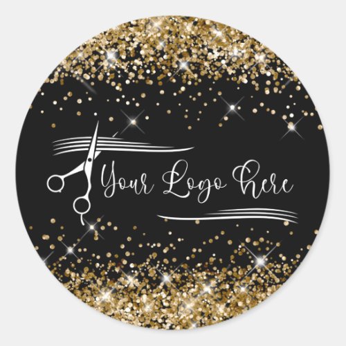 Glittery Gold Glam for Your Logo Black Classic Round Sticker