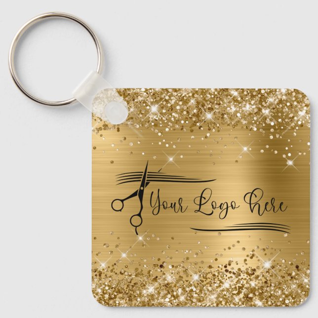 Glittery Gold Glam for Your Logo Keychain (Front)