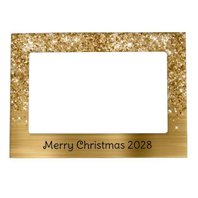 Glittery Gold Glam Merry Christmas Magnetic Frame (Front)