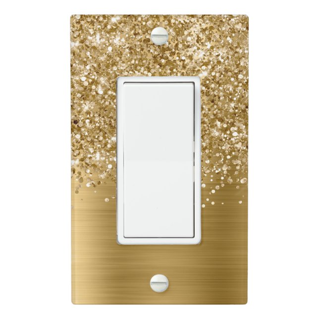 Glittery Gold Glam Modern Light Switch Cover (In Situ)