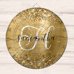 Glittery Gold Glam Monogram Dart Board<br><div class="desc">Create your own girly personalized monogram dart board for her. Customize the black and white decorative monogram with elegant signature style calligraphy design. The monogram script style is so decorative that it will need to be centered for some letters. This signature style modern font has lovely swashes. The glam background...</div>
