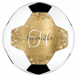 Glittery Gold Glam Monogram Soccer Ball