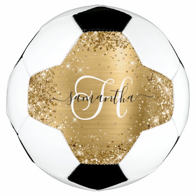Glittery Gold Glam Monogram Soccer Ball (Front)