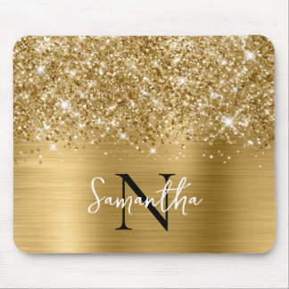 Glittery Gold Glam Monogrammed Mouse Pad
