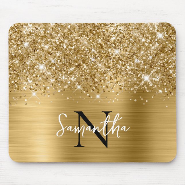 Glittery Gold Glam Monogrammed Mouse Pad (Front)