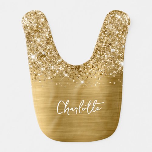 Glittery Gold Glam Name Baby Bib