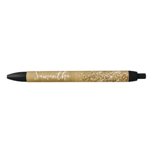 Glittery Gold Glam Name Black Ink Pen