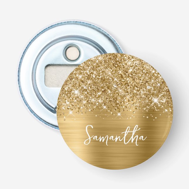 Glittery Gold Glam Name Bottle Opener (Front)