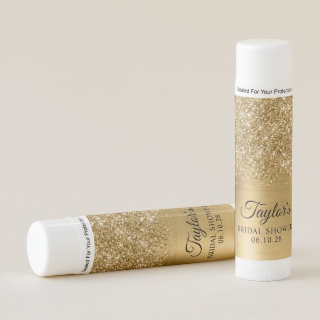 Glittery Gold Glam Name Bridal Shower Lip Balm (Front)