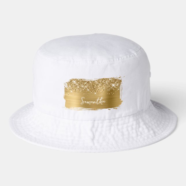 Glittery Gold Glam Name Bucket Hat (Front)