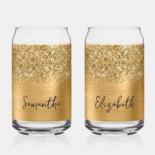 Glittery Gold Glam Name Can Glass