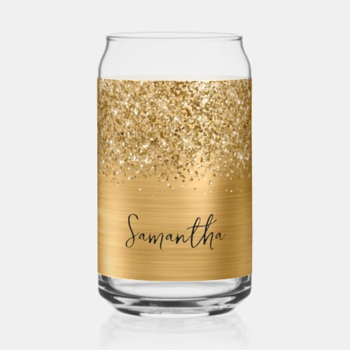 Glittery Gold Glam Name Can Glass