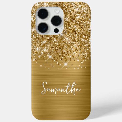 Glittery Gold Glam Name iPhone 15 Pro Max Case