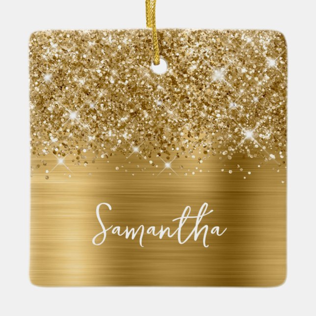 Glittery Gold Glam Name Ceramic Ornament (Front)