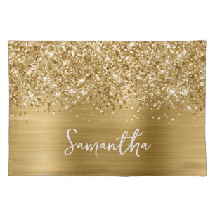 Glittery Gold Glam Name Cloth Placemat