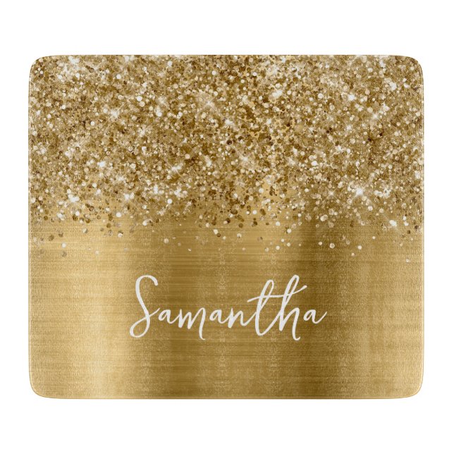 Glittery Gold Glam Name Cutting Board (Front)