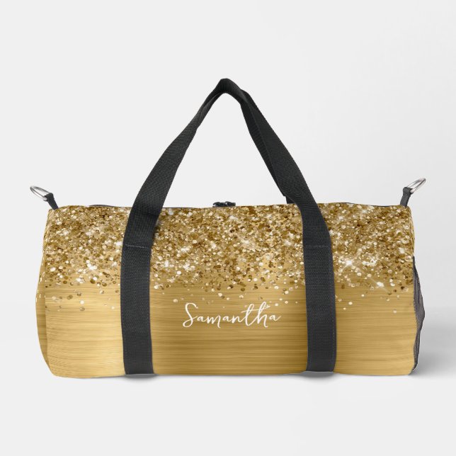 Glittery Gold Glam Name Duffle Bag (Front)