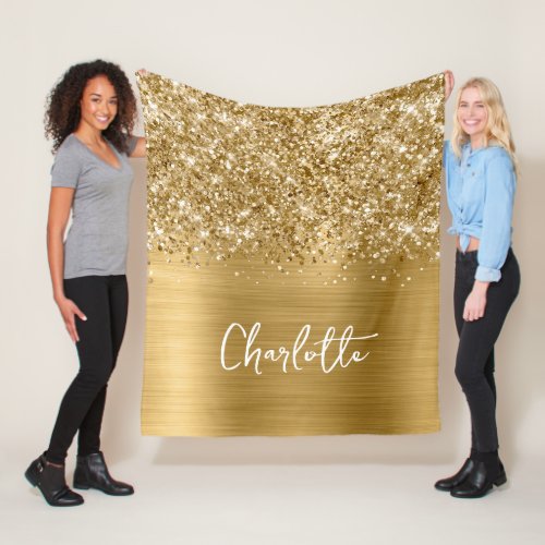 Glittery Gold Glam Name Fleece Blanket
