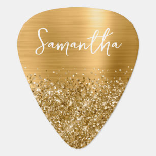 Glittery Gold Glam Name Guitar Pick