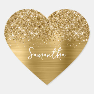 Glittery Gold Glam Name Heart Sticker