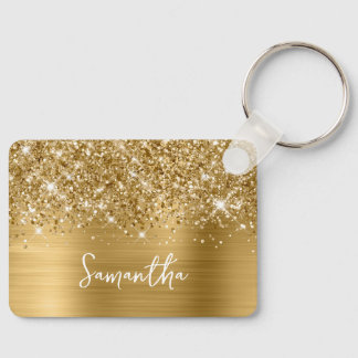 Glittery Gold Glam Name Keychain