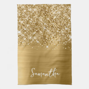 Glittery Gold Glam Name Kitchen Towel