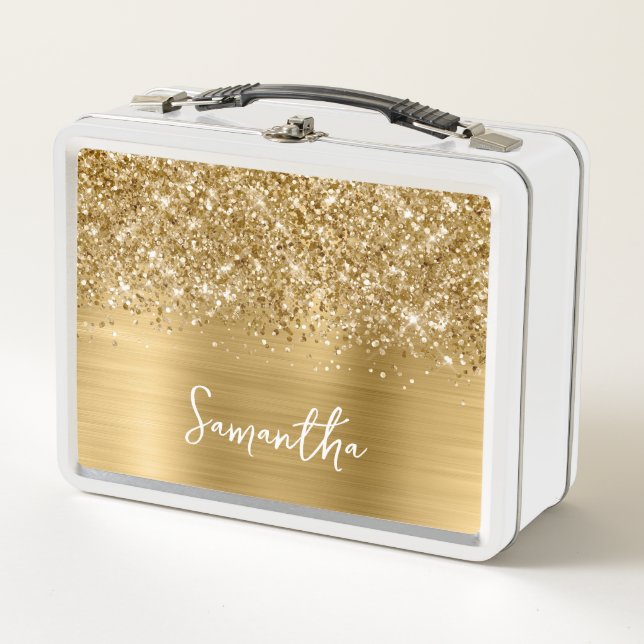 Glittery Gold Glam Name Metal Lunch Box (Front)