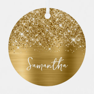 Glittery Gold Glam Name Metal Ornament