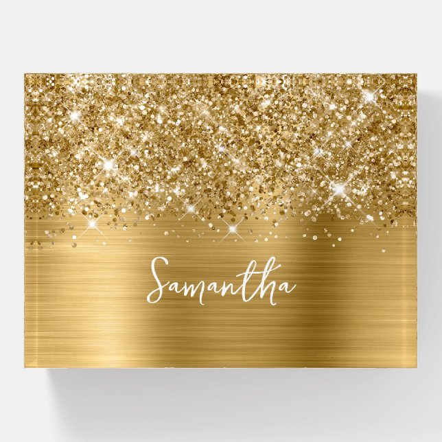Glittery Gold Glam Name Paperweight (Front)