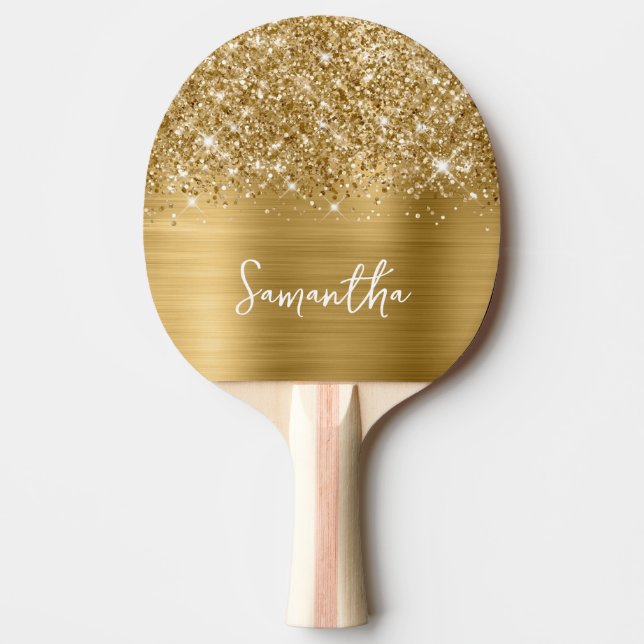 Glittery Gold Glam Name Ping Pong Paddle (Front)