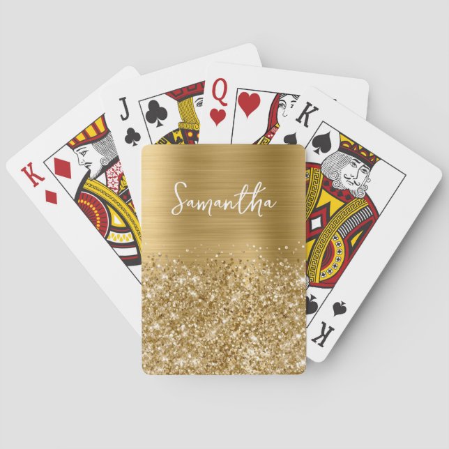 Glittery Gold Glam Name Poker Cards (Back)