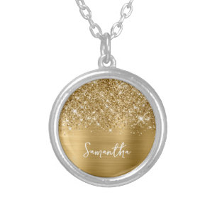 Glittery Gold Glam Name Silver Plated Necklace