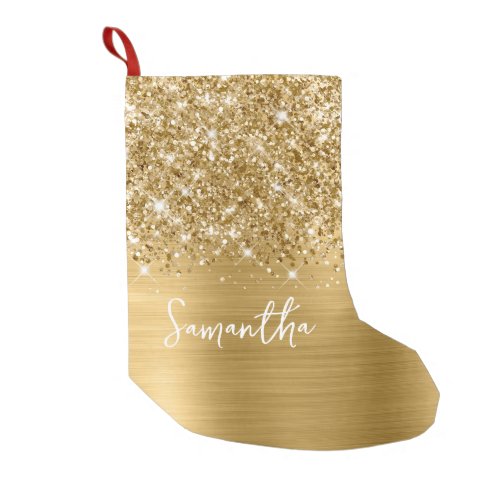 Glittery Gold Glam Name Small Christmas Stocking