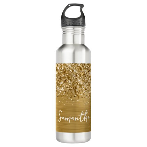 Glittery Gold Glam Name Stainless Steel Water Bottle