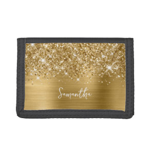 Glittery Gold Glam Name Tri-fold Wallet