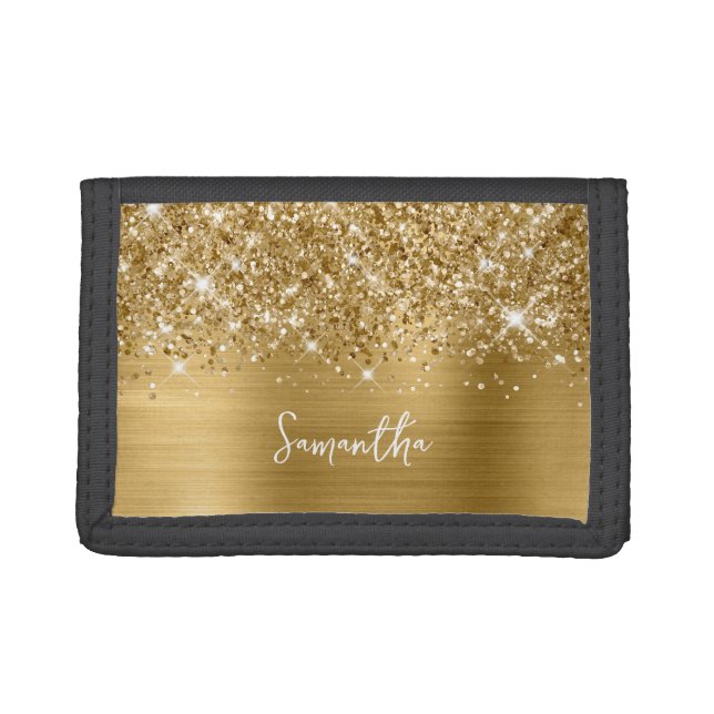 Glittery Gold Glam Name Trifold Wallet (Front)