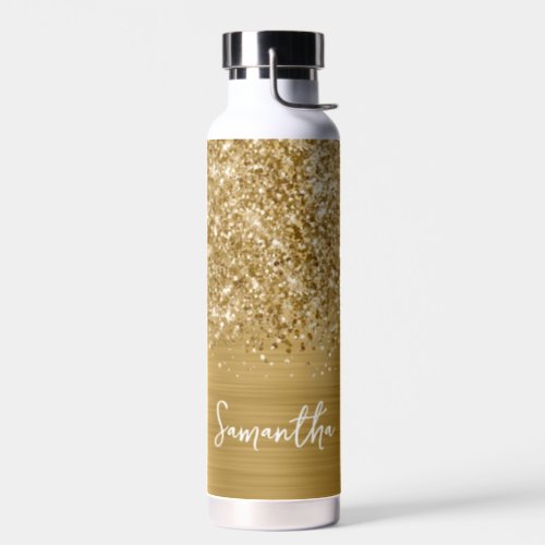 Glittery Gold Glam Name Water Bottle
