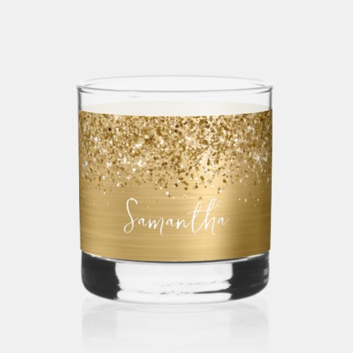 Glittery Gold Glam Name Whiskey Glass