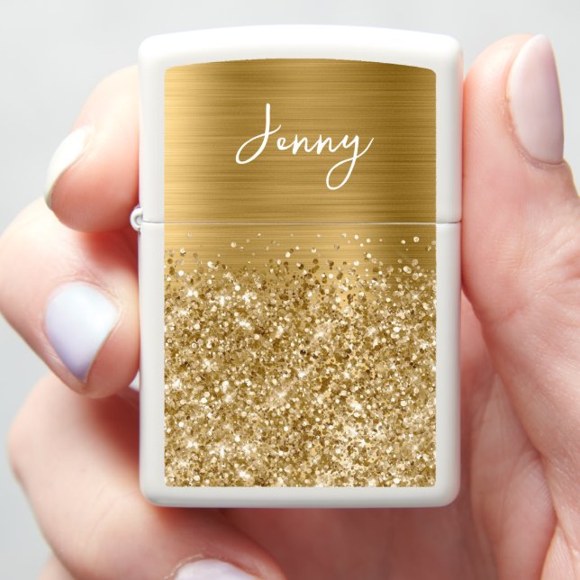 Glittery Gold Glam Name Zippo Lighter (In Hand)