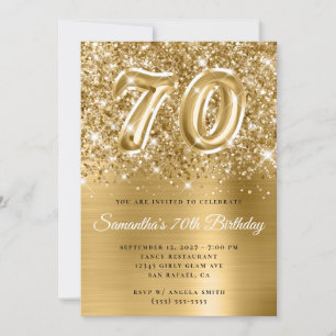 Glittery Gold Glam Number 70th Birthday Invitation