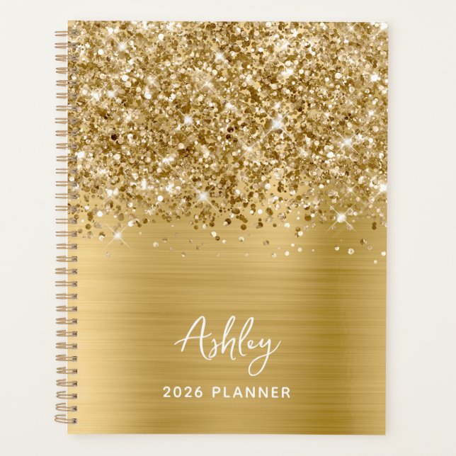 Glittery Gold Glam Personalized 2023 Planner (Front)