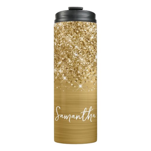 Glittery Gold Glam Personalized Name Thermal Tumbler