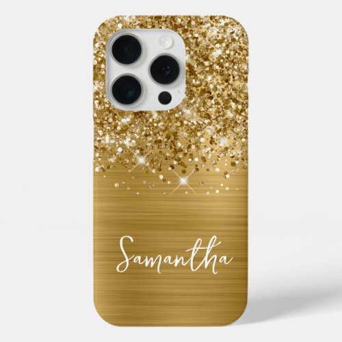 Glittery Gold Glam Script Name iPhone 15 Pro Case