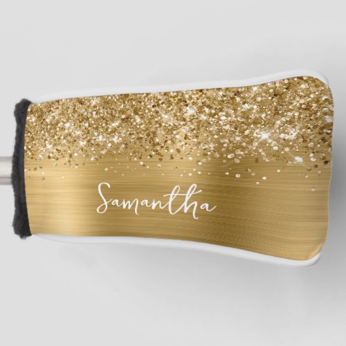 Glittery Gold Glam Script Name Golf Head Cover