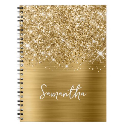 Glittery Gold Glam Script Name Notebook