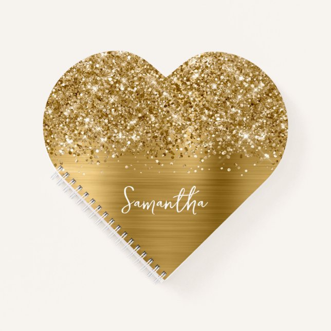 Glittery Gold Glam Script Name Notebook (Front)