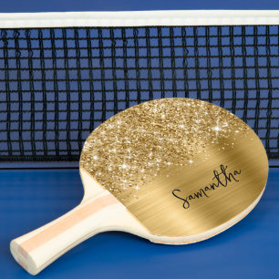 Glittery Gold Glam Script Name Ping Pong Paddle