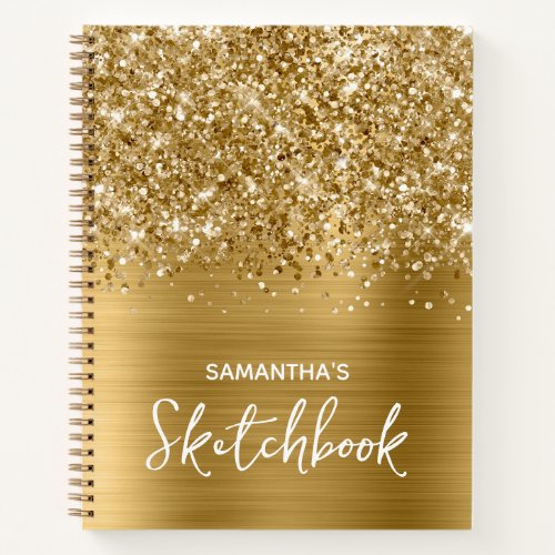 Glittery Gold Glam Sketchbook with Name Notebook