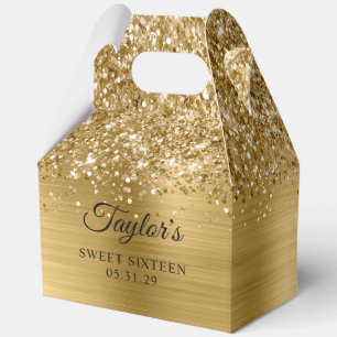 Glittery Gold Glam Sweet Sixteen Favor Boxes