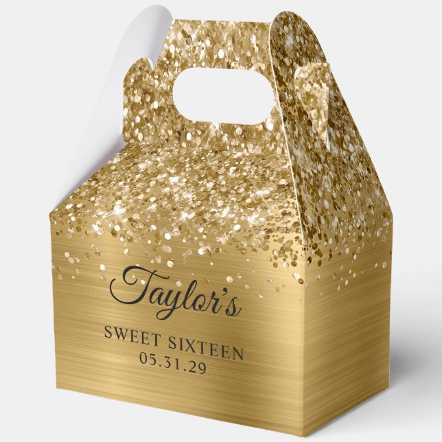 Glittery Gold Glam Sweet Sixteen Favor Boxes (Front)